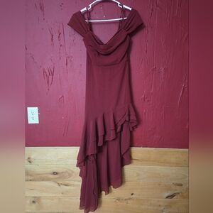 City Studio Asymmetrical Burgundy Dress